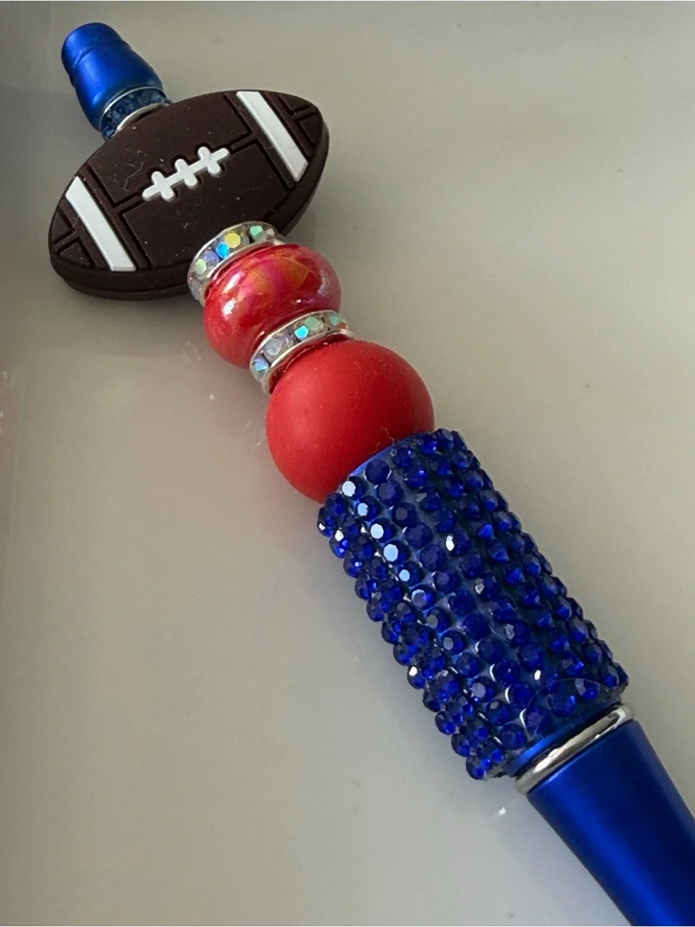 Beaded Football Charm Pen - Blue and Red